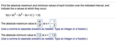 Solved Find The Absolute Maximum And Minimum Values Of Each