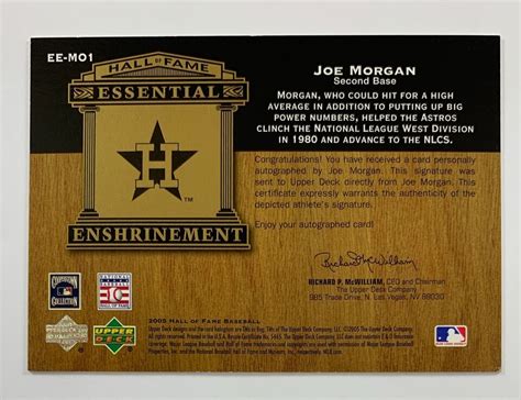 2005 Upper Deck Hall Of Fame Essential Enshrinement Joe Morgan Auto 5 5