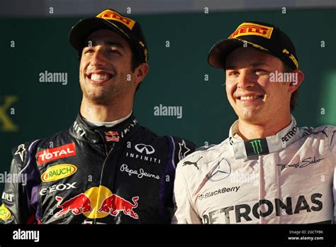 The Podium L To R Second Placed Daniel Ricciardo Aus Red Bull