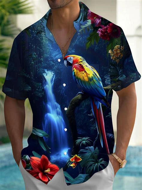 Hawaiian Parrot Mens Pocket Short Sleeve Shirts Adaychic