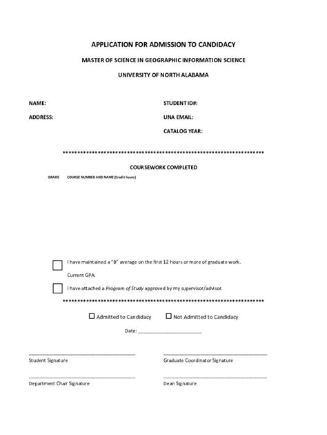 Fillable Online Application For Admission To Candidacy Graduate School Fax Email Print Pdffiller