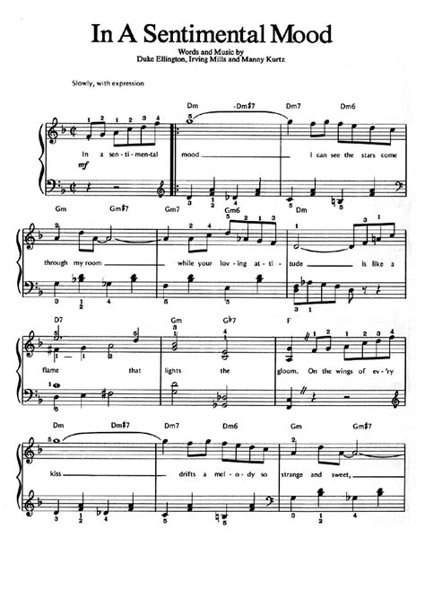 IN A SENTIMENTAL MOOD Piano Sheet Music Easy Sheet Music