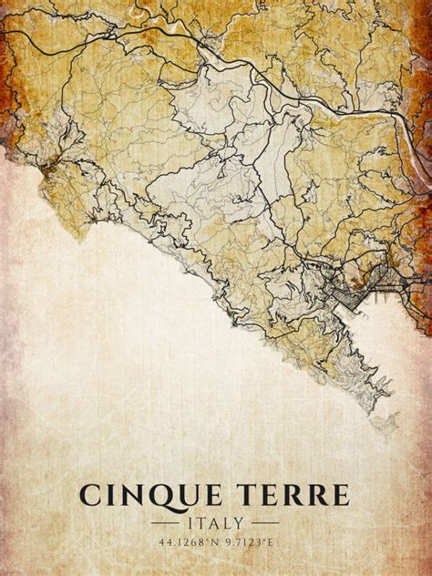 Cinque Terre Vintage Map Poster Winter Museo