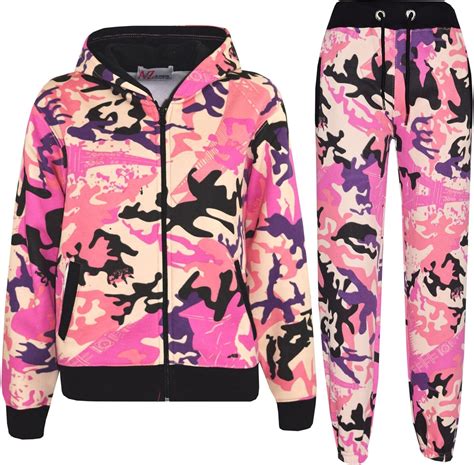 Boys Girls Tracksuit Kids Baby Pink Camouflage Jogging Suit