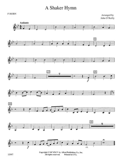 A Shaker Hymn 1st F Horn By John O Reilly Concert Band Digital Sheet Music Sheet Music Plus