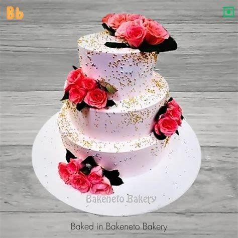 3 Tier Rose Floral Cake Multi Tier Cake Delivery In Noida