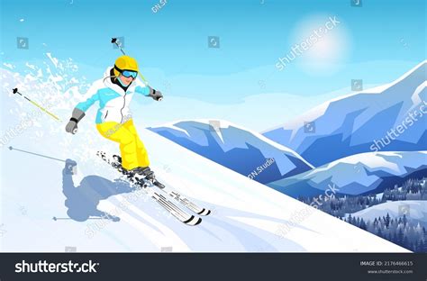 Advanced Skier Slides Near Mountain Downhill Stock Vector Royalty Free