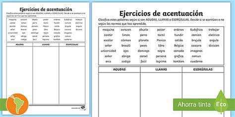 Guía Para Practicar La Acentuación Palabras Según El Acento