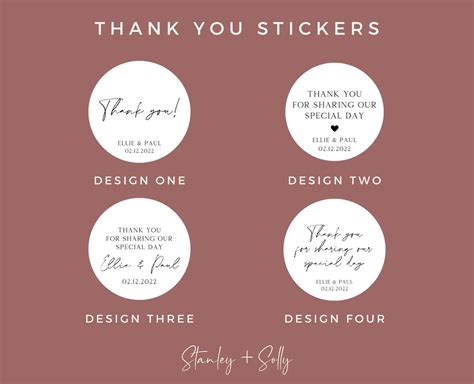 Personalised Wedding Thank You Sticker Sheets Choice Of 4 Etsy