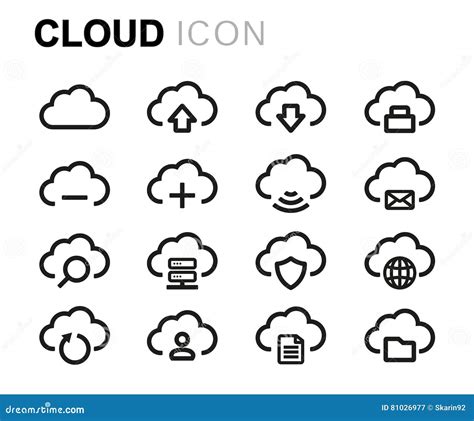 Vector Line Cloud Icons Set Stock Illustration Illustration Of