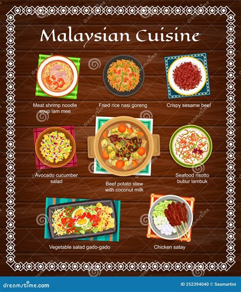 Malaysian Cuisine Dishes Menu Restaurant Food Stock Vector