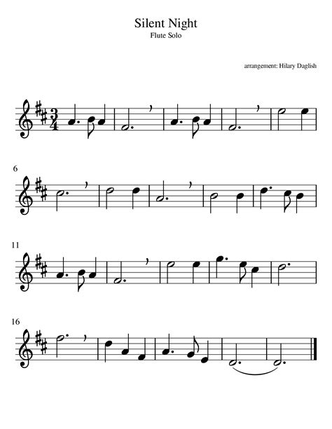 Silent Night Music Sheet Flute Printable Templates Free