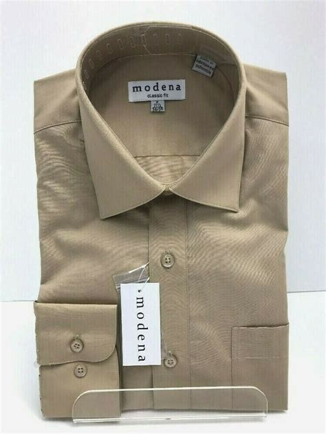 Modena Mens Sand Beige Dress Shirt Regular Cuff One Pocket Tall Sizes