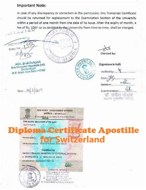 Diploma Certificate Apostille Switzerland Attestation For Switzerland