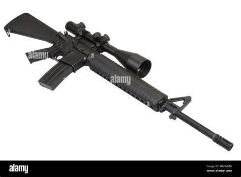 M16 Rifle With Telescopic Sight Isolated On A White Background Stock