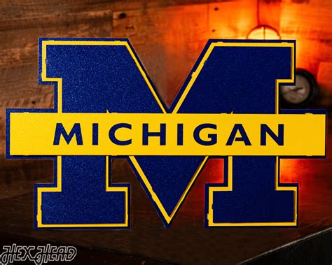 Michigan Wolverines "Block M With Michigan Wordmark" 3D Metal Wall Art