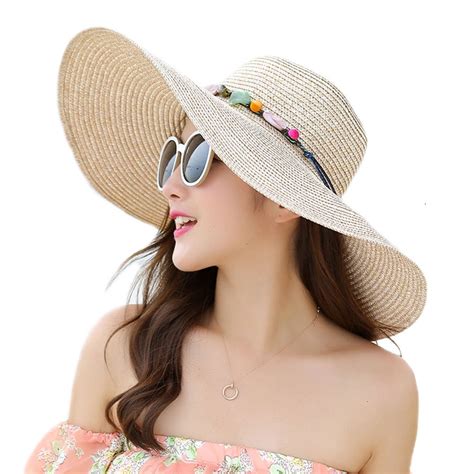 Adrinfly Women Foldable Floppy Wide Brim Straw Sun Hat Travel Packable