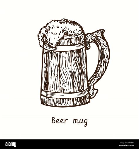 Wooden Beer Mug Tankard Ink Black And White Doodle Drawing In