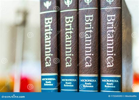 Encyclopedia Britannica Volumes In A Public Library Editorial Stock