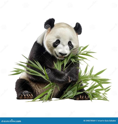 Urso Panda Isolado Sentado Comendo Bambu Imagem De Stock Ilustra O