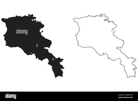 Armenia Country Map Black Silhouette And Outline Isolated On White