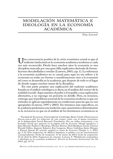 PDF Modelación matemática e ideología en la economía académica