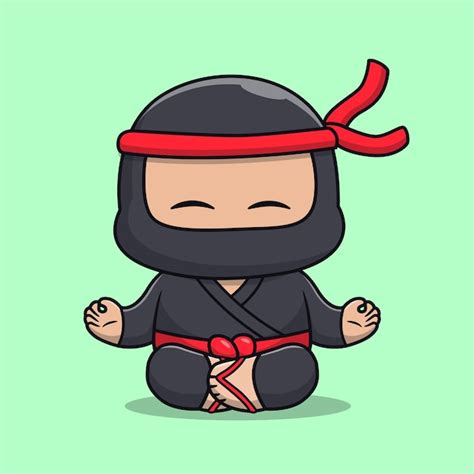 Lindo Ninja Meditación Yoga Dibujos animados Vector Icono Ilustración