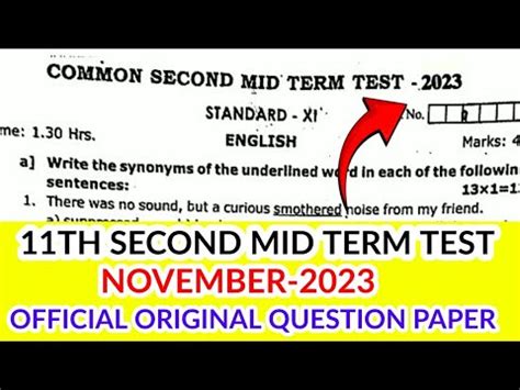 Th Std English Second Mid Term Test November Official Original