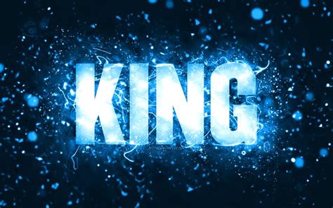 Download Wallpapers Happy Birthday King 4k Blue Neon Lights King