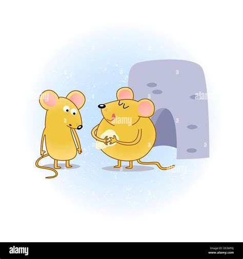 Vector cartoon clipart of a thin and a fat mouse or mice. The fat mice is eating and has ...