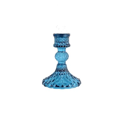 The Izara Blue Glass Candlestick Holder Array Wedding And Event Hire