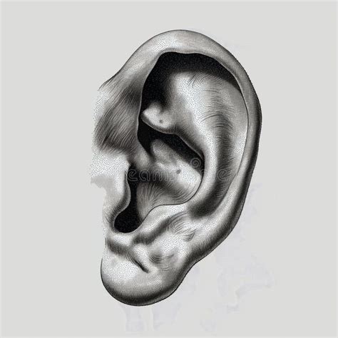 Human Ear Illustration in Black and White. Stock Illustration ...