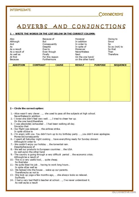 Connectors Adverbs And Conjunctions English Esl Worksheets Pdf Doc