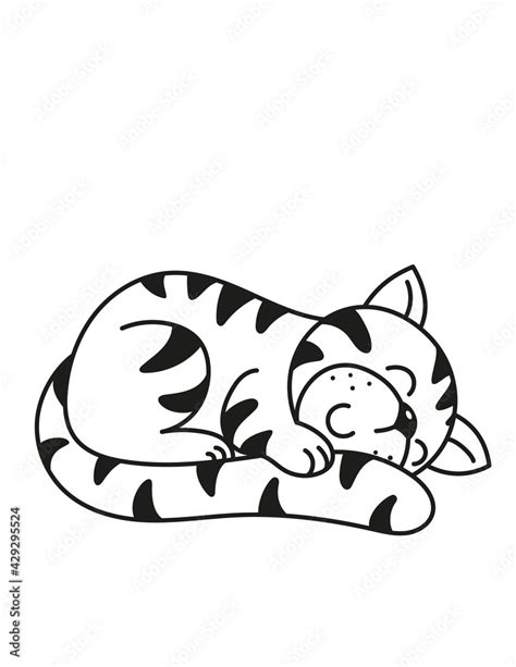 vМector illustration of Cartoon sleeping Cat, Coloring book for kids ...