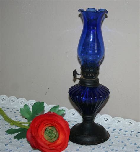 Vintage Cobalt Blue Glass Oil Lamp S Farm Oil Lamp Blue Glass