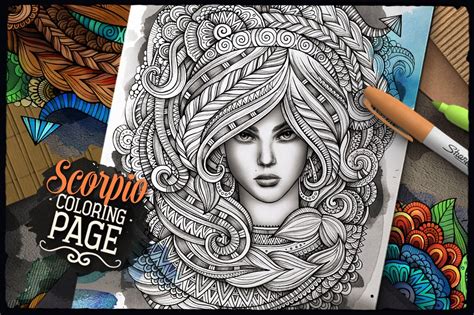 Scorpio Zodiac Adult Coloring Page Zodiac Sign Coloring Book Etsy