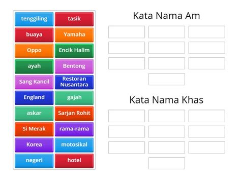 Latihan Pengukuhan Kata Nama Am Dan Khas Group Sort