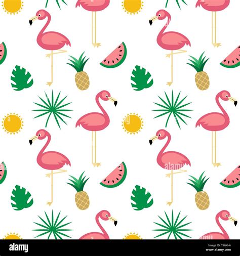 Vector Plana Patr N Sin Fisuras Con Cartoon Flamingo Frutas Tropicales