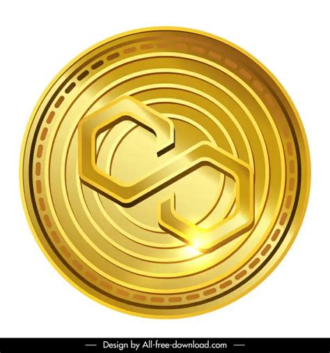 Polygon Coin Sign Icon Shiny Golden Circle Text Design Vectors Graphic