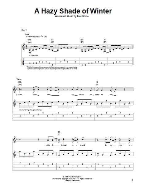 A Hazy Shade Of Winter By Simon And Garfunkel Sheet Music For Guitar Tab