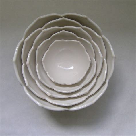 Ceramic Nesting Lotus Bowls Set Of Five In White For Dining Etsy