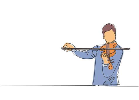 um único desenho de um violinista se apresentando para tocar violino em