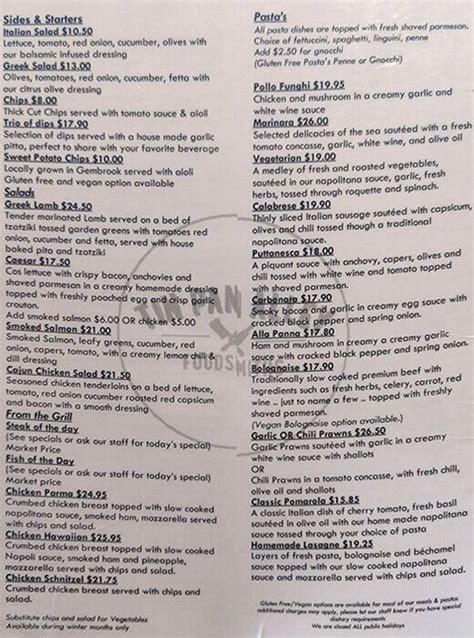 Menu At Tin Pan Alley Restaurant Upwey