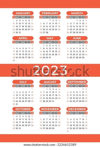 Calendar 2023 English Calender Template Stock Vector (Royalty Free ...