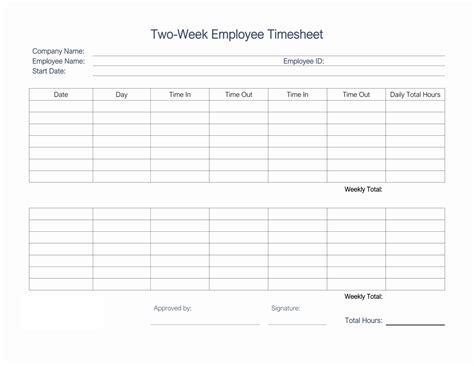 Printable 2-Week Timesheet Template