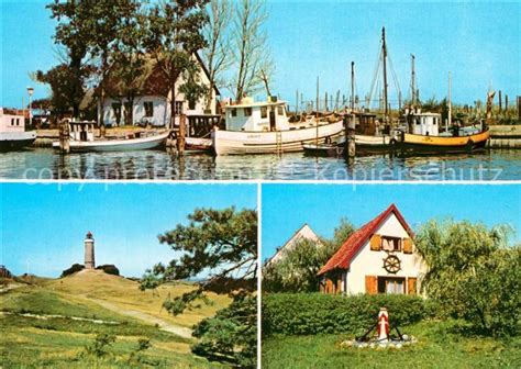 Ak Ansichtskarte Neuendorfhiddensee Hafen Fischkutter Kloster