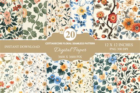 Cottagecore Floral Digital Paper Bundle Graphic By Regulrcrative