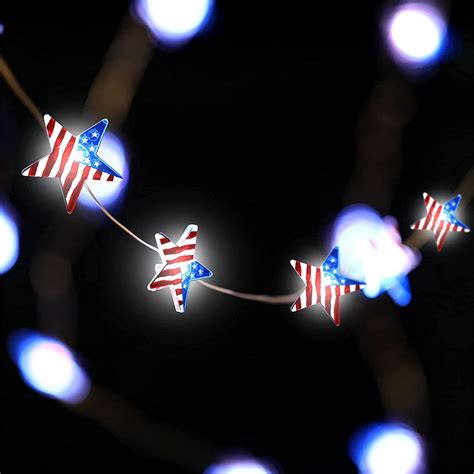 Lksixu 4th Of July String Lights 3 3ft Star Shape American Flag