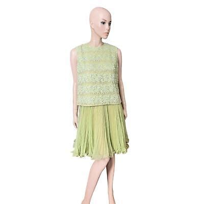 Vintage S Jack Bryan California Accordion Pleat Green Midi Dress Size