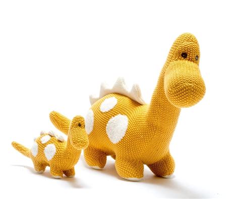 organic cotton baby dinosaur soft toy, scandi toy, mustard colour